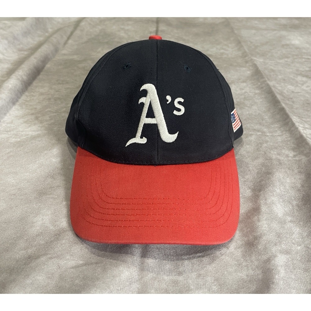 VINTAGE Oakland As Hat Cap Strap Back Black Orange Athletic Adjustable Baseball